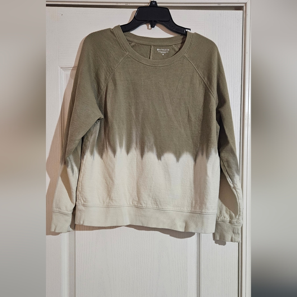 Athleta Olive and Cream Ombre Light Weight Sweatshirt